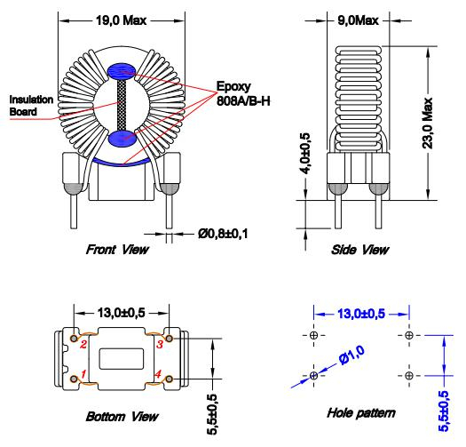 Common -Modus Choke 2x3,5mh bewertet: 2,5a, max SRF: 1 kHz → 300 MHz