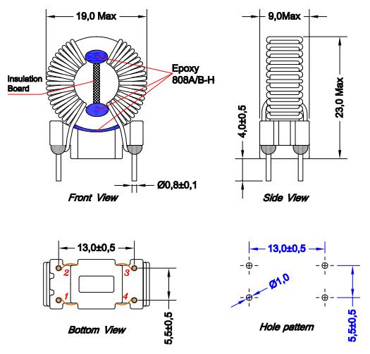 Common -Modus Choke 2x3,5mh bewertet: 2,5a, max SRF: 1 kHz → 300 MHz